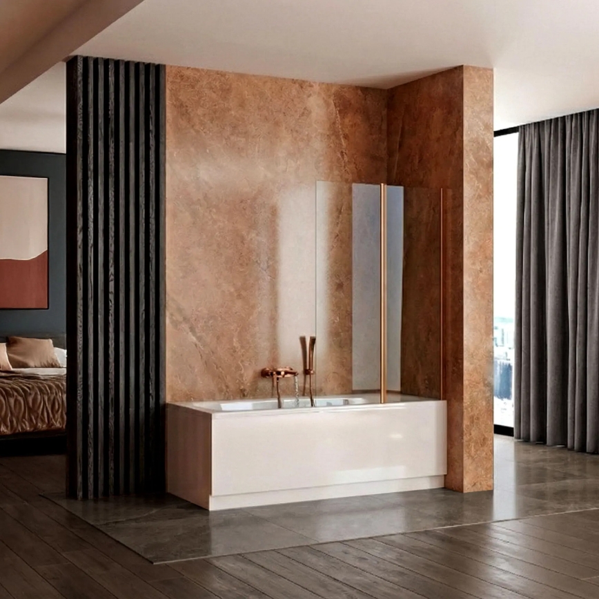 REA-W5696 - Mampara plegable para bañera AGAT 140 x 80 cm, cobre cepillado/vidrio transparente