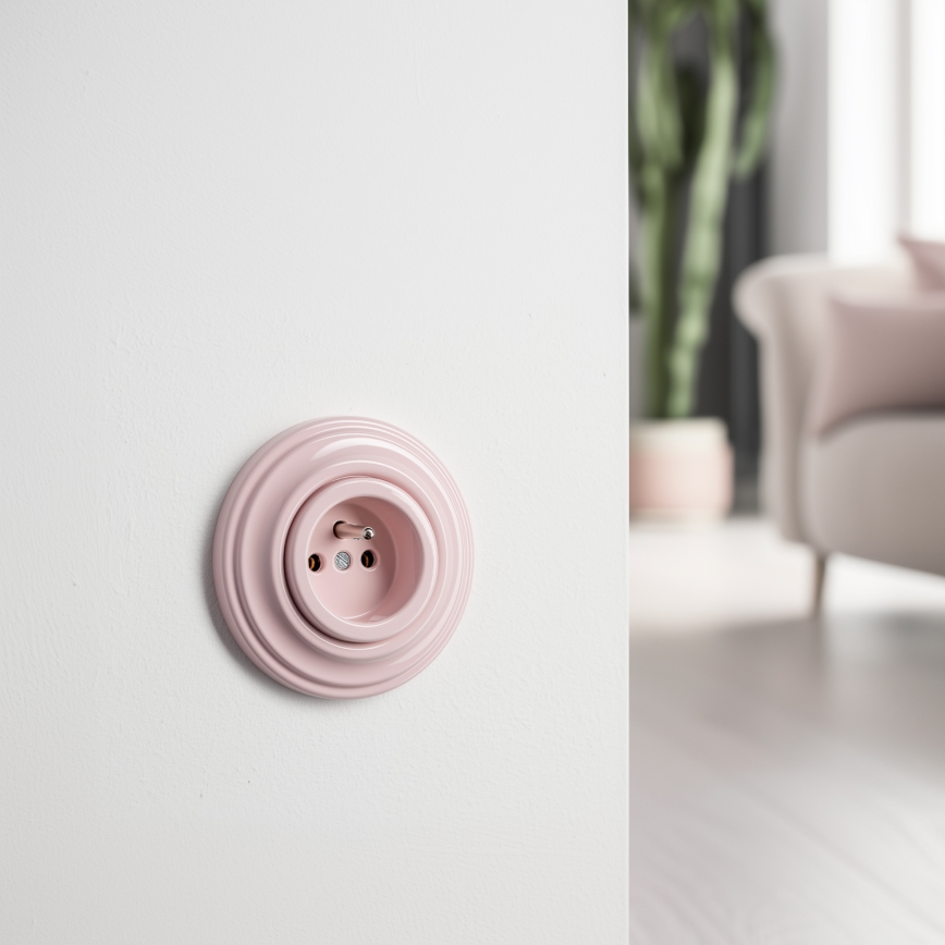 Reblig - Enchufe de pared retro con marco 230 V, rosa vintage