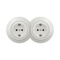 Reblig - Enchufe doble de estilo retro para hogar con marco SCHUKO 230 V, cerámica blanca