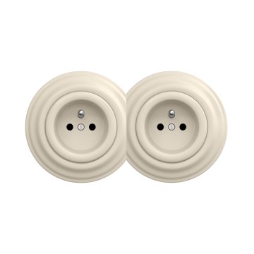 Reblig - Enchufe doble de estilo retro para uso doméstico con marco, 230 V, beige