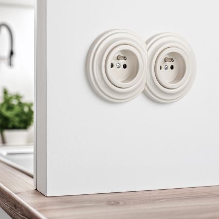 Reblig - Enchufe doble de estilo retro para uso doméstico con marco, 230 V, beige