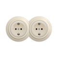 Reblig - Enchufe doble de estilo retro para uso doméstico con marco SCHUKO, 230 V, beige