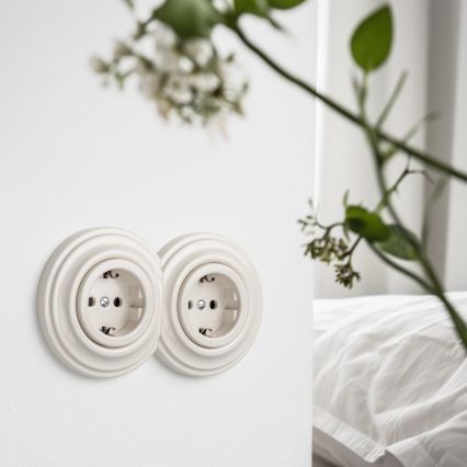 Reblig - Enchufe doble de estilo retro para uso doméstico con marco SCHUKO, 230 V, beige