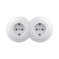 Reblig - Enchufe doble retro para uso doméstico con marco SCHUKO 230V, blanco nieve