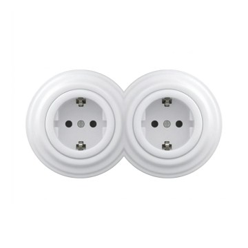 Reblig - Enchufe doble retro para uso doméstico con marco SCHUKO 230V, blanco nieve