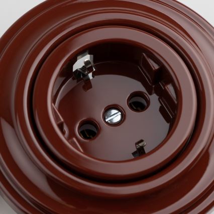 Reblig - Enchufe doméstico retro con embellecedor SCHUKO 230V/16A, marrón