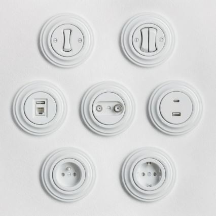 Reblig - Enchufe doméstico retro con marco, 230 V, blanco nieve