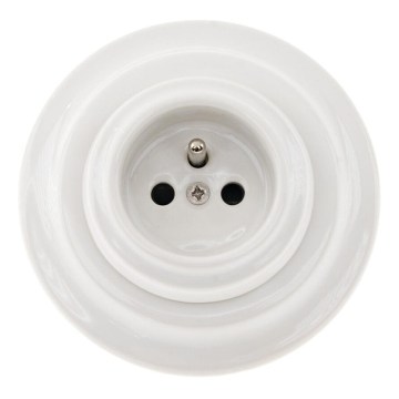 Reblig - Enchufe doméstico retro de porcelana con marco 250V/16A blanco