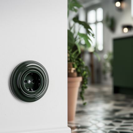 Reblig - Enchufe doméstico retro SCHUKO 230V/16A sin marco, verde