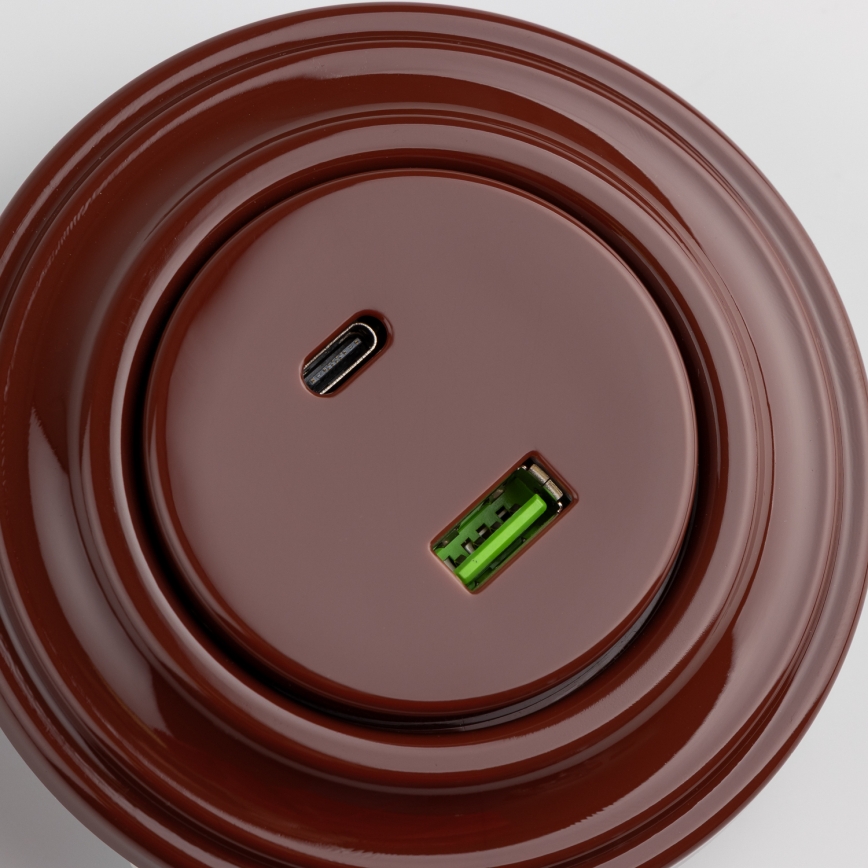 Reblig - Enchufe retro con puertos USB A y C y marco, marrón