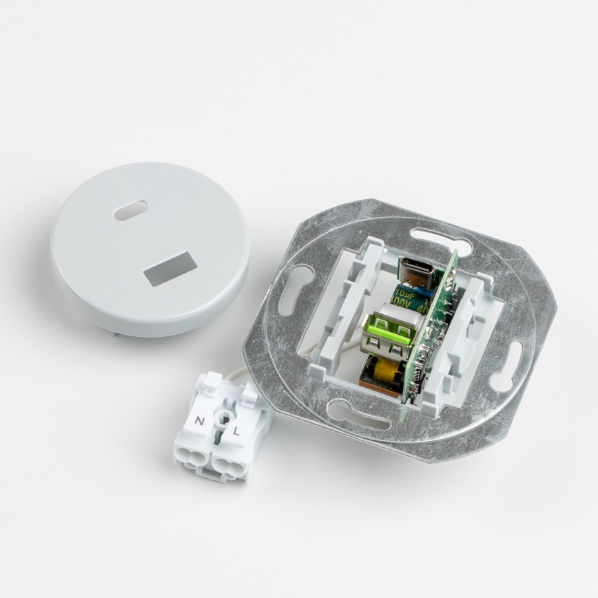 Reblig - Enchufe retro con puertos USB-A y USB-C y marco, gris