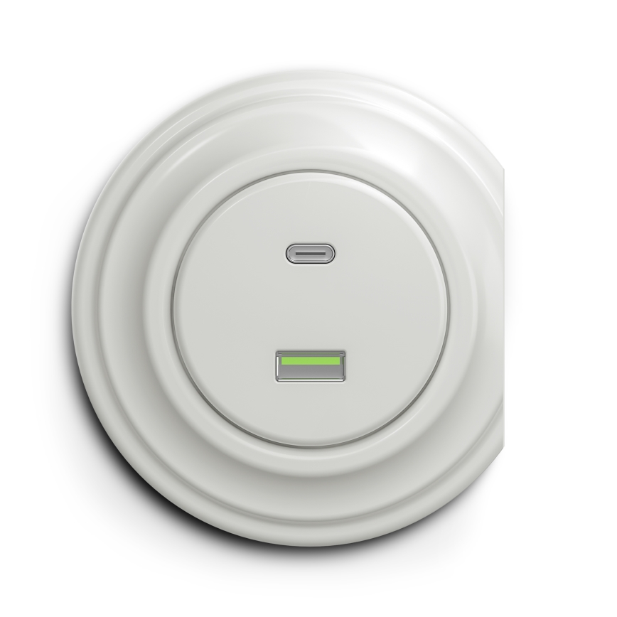 Reblig - Enchufe retro con USB-A y USB-C, sin marco, blanco cerámico
