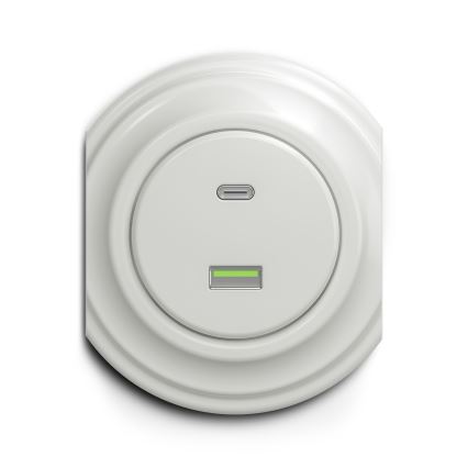 Reblig - Enchufe retro con USB-A y USB-C, sin marco, blanco cerámico