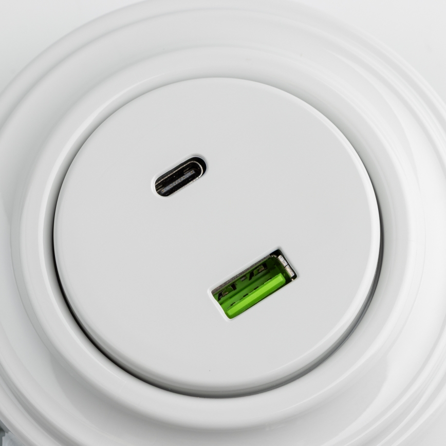 Reblig - Enchufe retro con USB Tipo A y Tipo C y marco, cerámica blanca