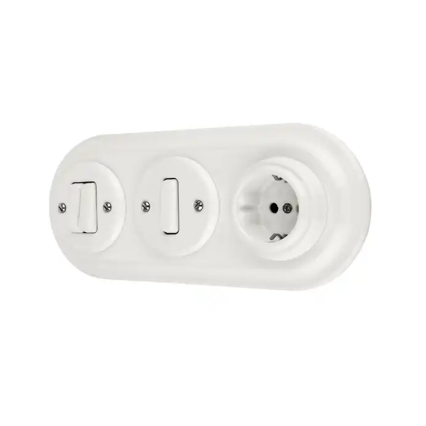 Reblig - Enchufe retro de porcelana para uso doméstico sin marco 250V/16A blanco