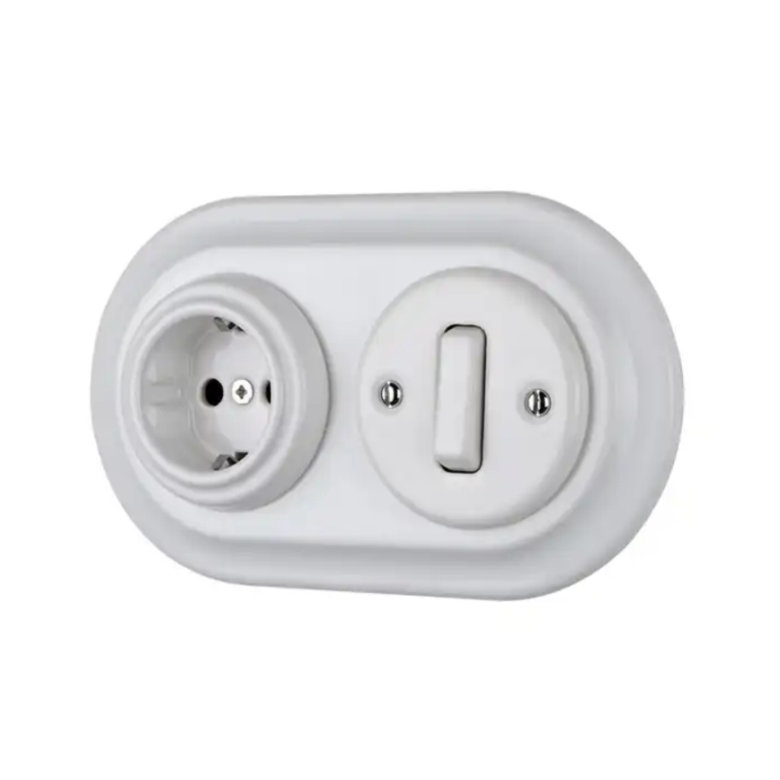 Reblig - Enchufe retro de porcelana para uso doméstico sin marco 250V/16A blanco