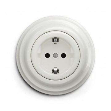 Reblig - Enchufe retro doméstico de pared con marco SCHUKO 230V/16A, cerámico blanco