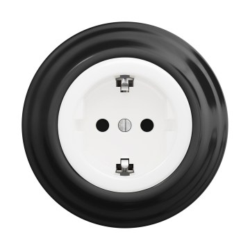 Reblig - Enchufe retro para hogar con marco SCHUKO 230V/16A, blanco nieve/negro