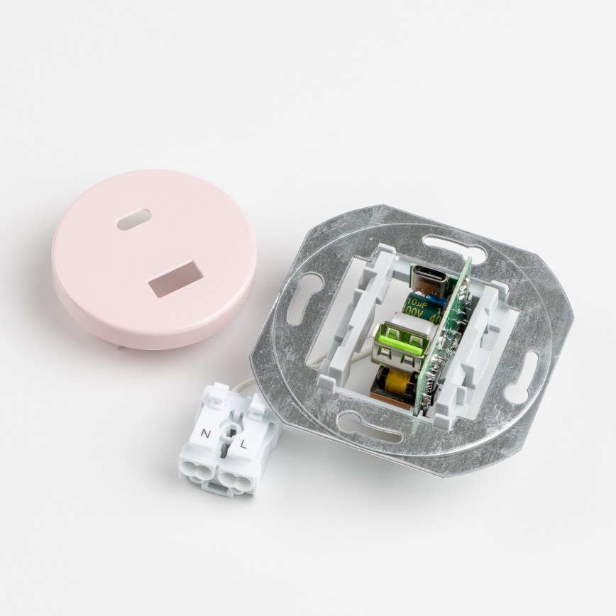 Reblig - Enchufe USB retro A+C con marco, rosa empolvado
