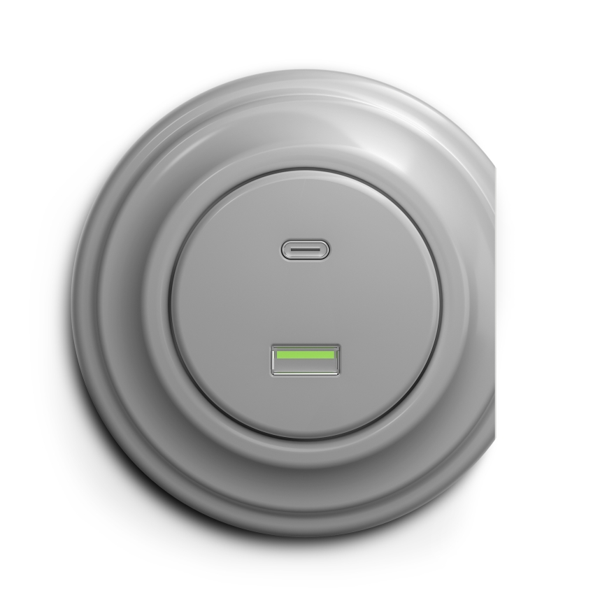 Reblig - Enchufe USB retro A+C sin marco, gris