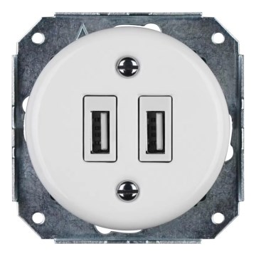Reblig - Enchufe USB retro de porcelana sin marco, 2x USB-A, blanco