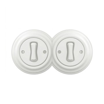 Reblig - Interruptor doble unipolar de estilo retro con marco n.º 1 blanco nieve