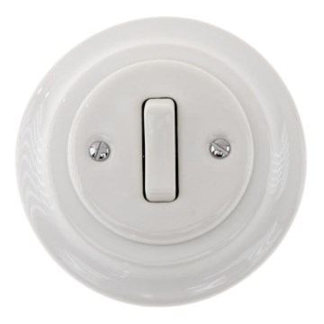 Reblig - Interruptor retro de porcelana, unipolar, con marco para timbre, blanco