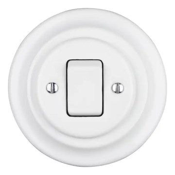 Reblig - Interruptor retro sencillo de porcelana con marco č. 7 blanco