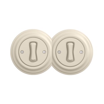 Reblig - Interruptor unipolar doble de estilo retro con marco n.º 1 beige