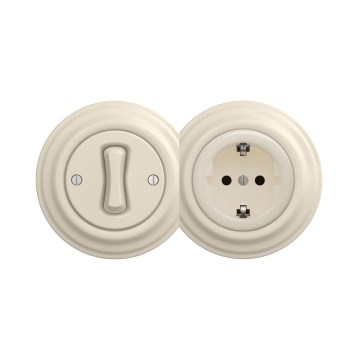 Reblig - Interruptor unipolar retro n.º 1 y enchufe SCHUKO 230 V con marco beige