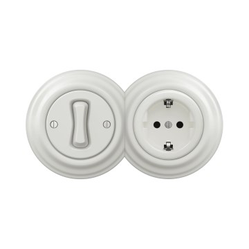 Reblig - Interruptor unipolar retro n.º 1 y enchufe SCHUKO 230 V con marco cerámico, blanco
