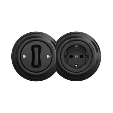 Reblig - Interruptor unipolar retro n.º 1 y enchufe SCHUKO 230 V con marco, negro