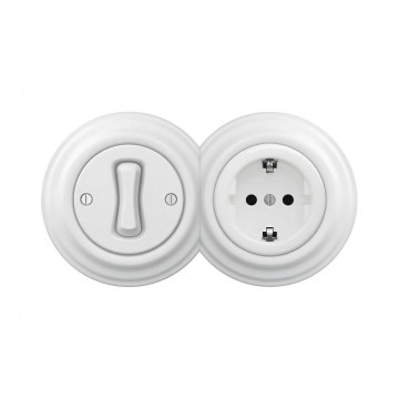 Reblig - Interruptor unipolar retro n.º 1 y toma de corriente SCHUKO 230V con marco blanco nieve