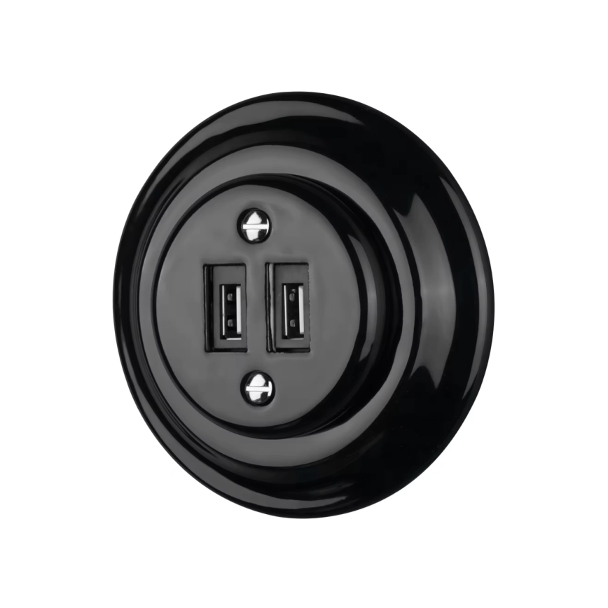 Reblig - Enchufe USB retro de porcelana sin marco 2x USB-A negro