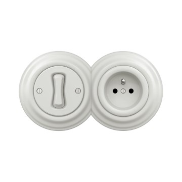Reblig - Retro interruptor unipolar č. 1 y toma de corriente 230V con marco cerámico blanco