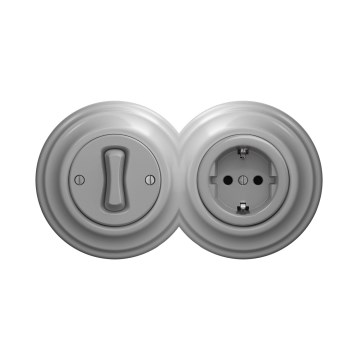 Reblig - Retro, interruptor unipolar n.º 1 y enchufe SCHUKO 230 V con marco, gris