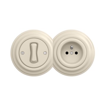 Reblig - Retro interruptor unipolar n.º 1 y toma de corriente 230 V con marco, color beige