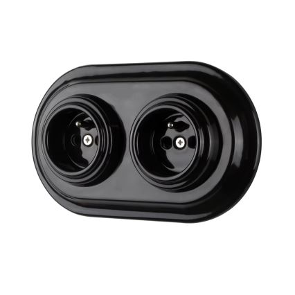 Reblig - Toma de corriente de porcelana estilo retro para uso doméstico sin marco 250V/16A, negro
