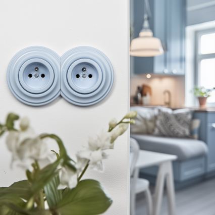 Reblig - Toma de corriente doble de estilo retro para el hogar con embellecedor, 230 V, azul