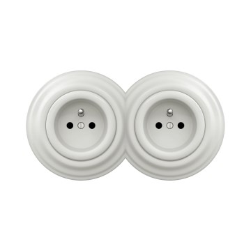Reblig - Toma de corriente doble de estilo retro para uso doméstico con marco, 230 V, cerámica blanca