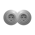 Reblig - Toma de corriente doble de estilo retro para uso doméstico con marco SCHUKO 230 V, gris