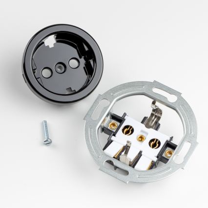 Reblig - Toma de corriente doble estilo retro para uso doméstico con marco SCHUKO 230V negro