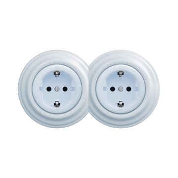 Reblig - Toma de corriente doble Schuko de estilo retro para uso doméstico, 230 V, con marco, azul