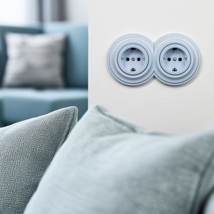 Reblig - Toma de corriente doble Schuko de estilo retro para uso doméstico, 230 V, con marco, azul