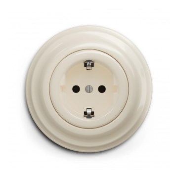 Reblig - Toma de corriente empotrada de estilo retro con marco SCHUKO 230V/16A, beige