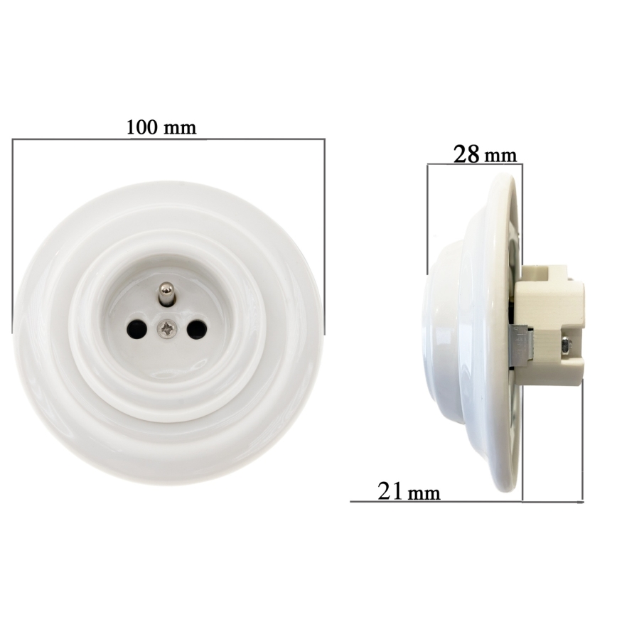 Reblig - Enchufe retro de porcelana de uso doméstico con marco SCHUKO 250V/16A blanco
