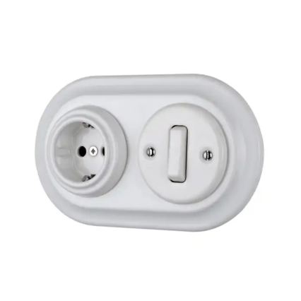 Reblig - Toma de corriente retro de porcelana para uso doméstico sin marco 250V/16A blanca