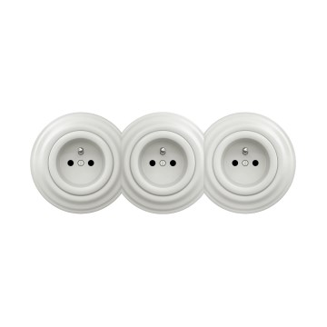 Reblig - Toma de corriente triple de estilo retro para uso doméstico con marco, 230 V, cerámica blanca