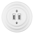 Reblig - Toma de corriente USB retro de porcelana con marco, 2x USB-A, blanca