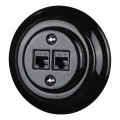 Reblig - Toma Ethernet de porcelana estilo retro con marco 2x CAT5e, negra